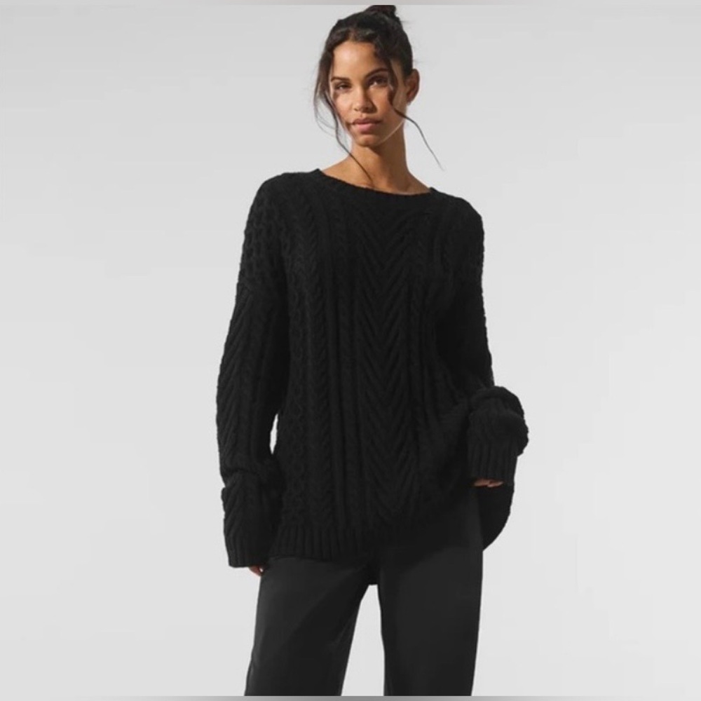 ALO Yoga Cable Knit Crew Neck Sweater in Black